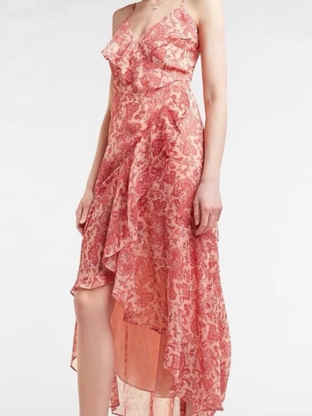 Express Sleeveless Pink Paisley High Low Ruffle Dress Size Large